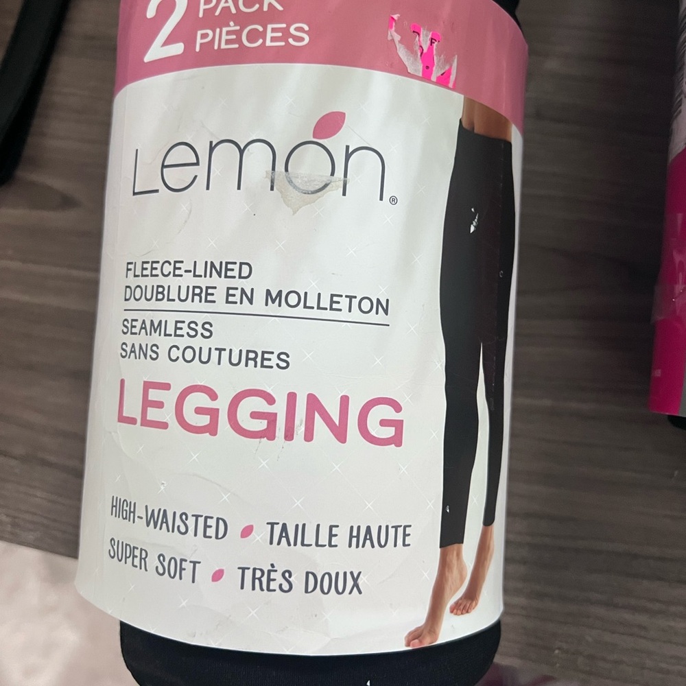 Lemon Black Seamless Fleece-Lined Leggings - 2 Pack